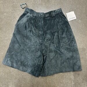 Vintage Evan‎ Davies Culotte Shorts Womens 10 Green Suede Pleated High Waist 80s
